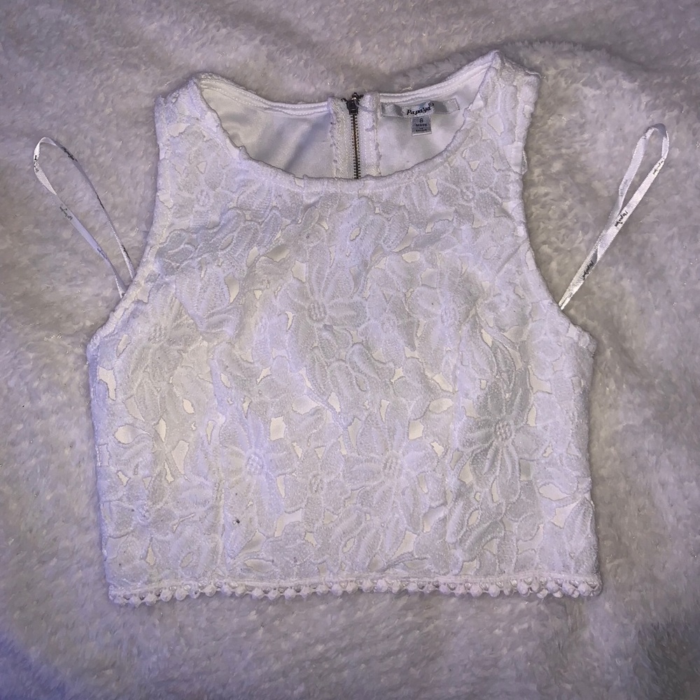 White Sleeveless Top w/ Floral Design